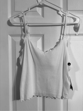 Hollister White Ribbed Lettuce-Edge Cami